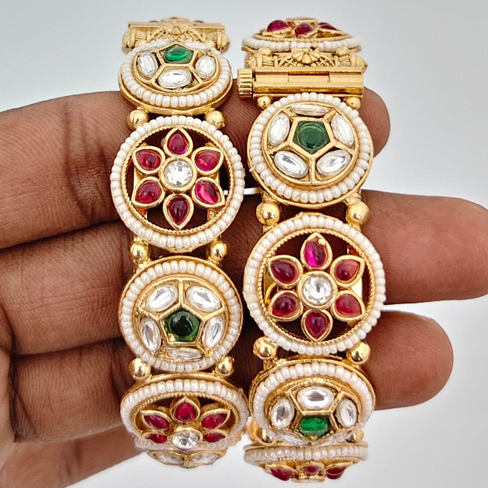 Rajwadi Collection Heritage Pota Stone And Pearl Openable Bangles Set 