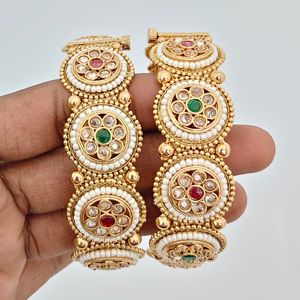 Rajwadi Collection Heritage Pota Stone And Pearl Openable Bangles Set 