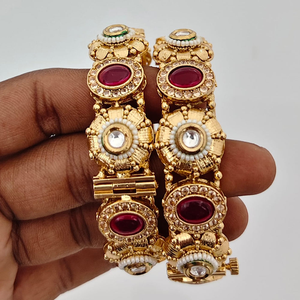 Rajwadi Collection Heritage Pota Stone And Pearl Openable Bangles Set 