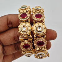 Rajwadi Collection Heritage Pota Stone And Pearl Openable Bangles Set 