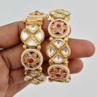 Rajwadi Collection Heritage Pota Stone And Pearl Openable Bangles Set 