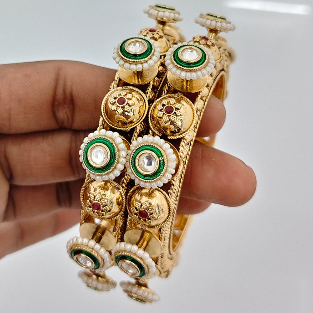 Rajwadi Collection Heritage Pota Stone And Pearl Openable Bangles Set 