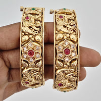 Rajwadi Collection Heritage Pota Stone And Crystal Stone Openable Bangles Set 