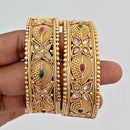 Rajwadi Collection Heritage Pota Stone And Crystal Stone Openable Bangles Set 