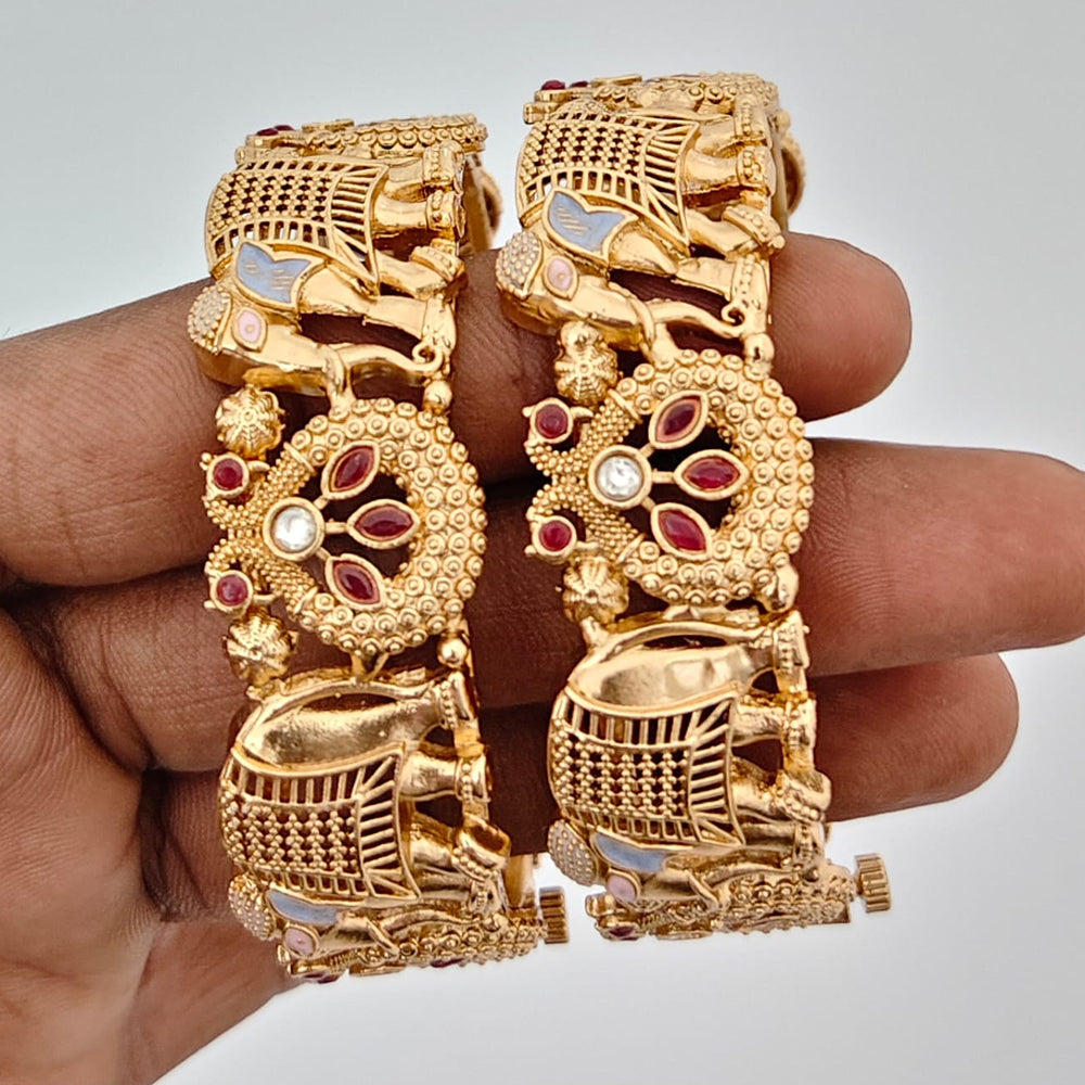 Rajwadi Collection Heritage Pota Stone And Meenakari Openable Bangles Set 
