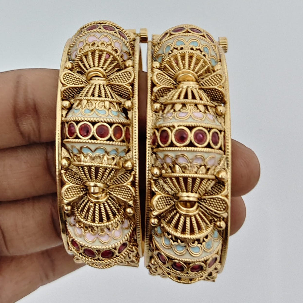 Rajwadi Collection Heritage Pota Stone And Meenakari Openable Bangles Set 