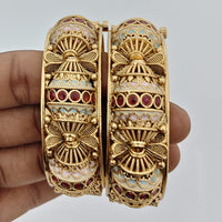 Rajwadi Collection Heritage Pota Stone And Meenakari Openable Bangles Set 