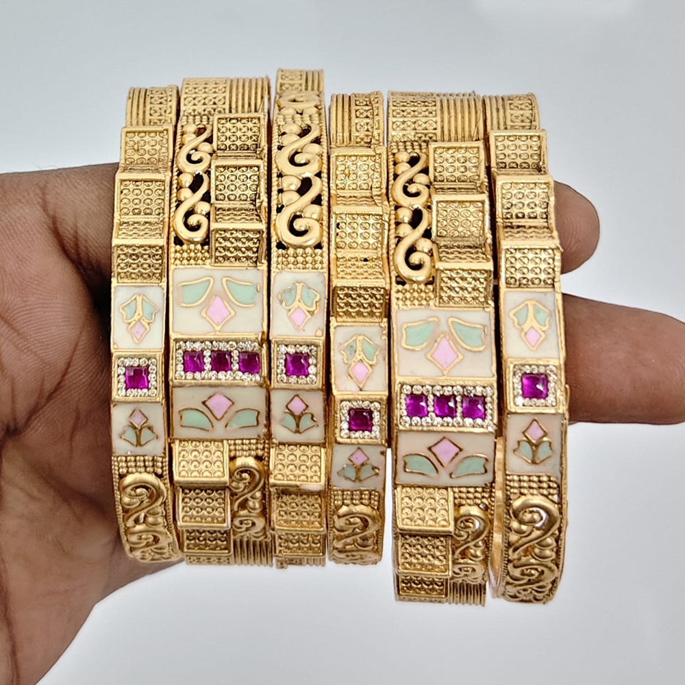 Rajwadi Collection Heritage Pota Stone And Meenakari Openable Bangles Set 