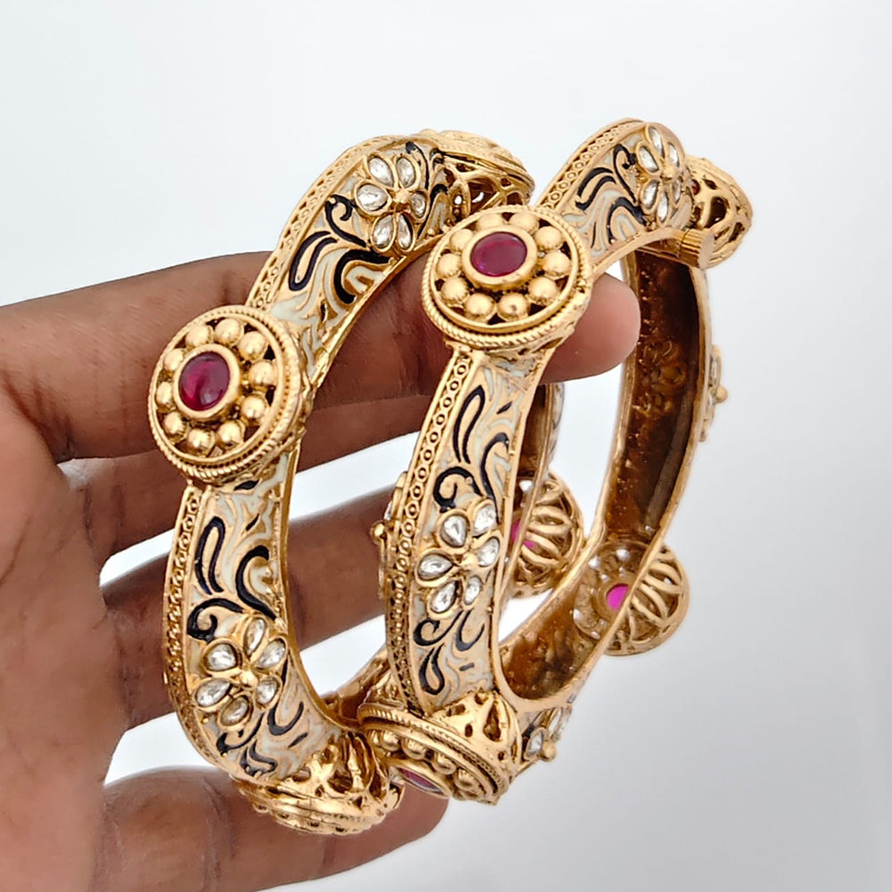 Rajwadi Collection Heritage Pota Stone And Meenakari Openable Bangles Set 