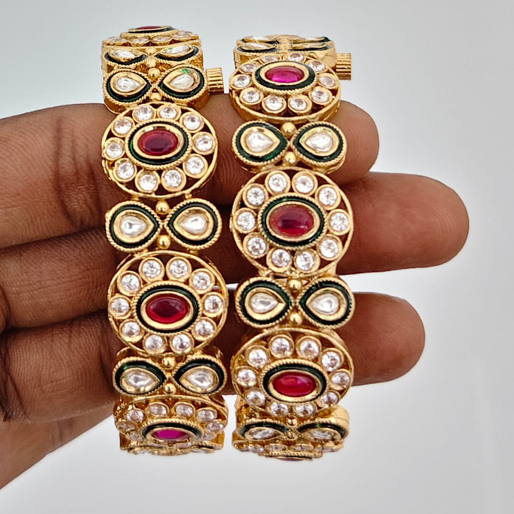 Rajwadi Collection Heritage Pota Stone And Austrian Stone Meenakari Openable Bangles Set 