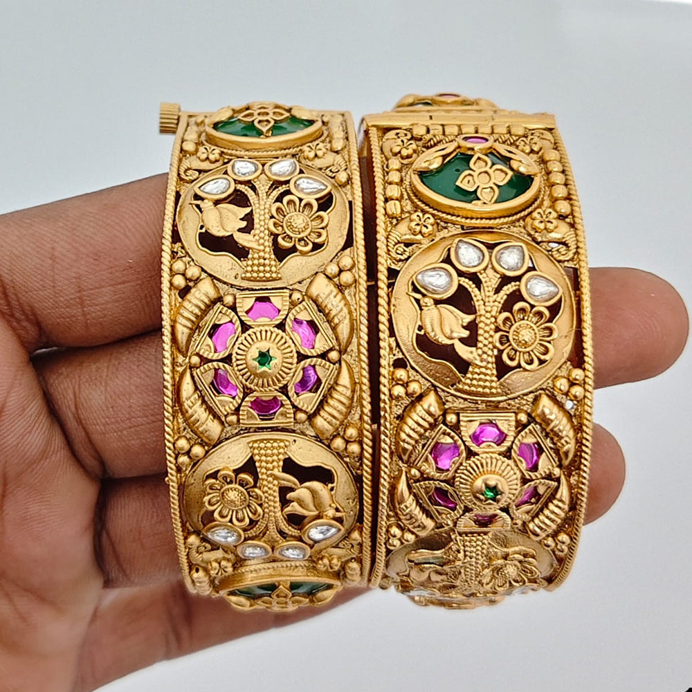 Rajwadi Collection Heritage Pota Stone Openable Bangles Set 