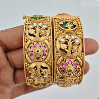 Rajwadi Collection Heritage Pota Stone Openable Bangles Set 