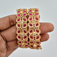 Rajwadi Collection Heritage Pota Stone And Austrian Stone Openable Bangles Set 