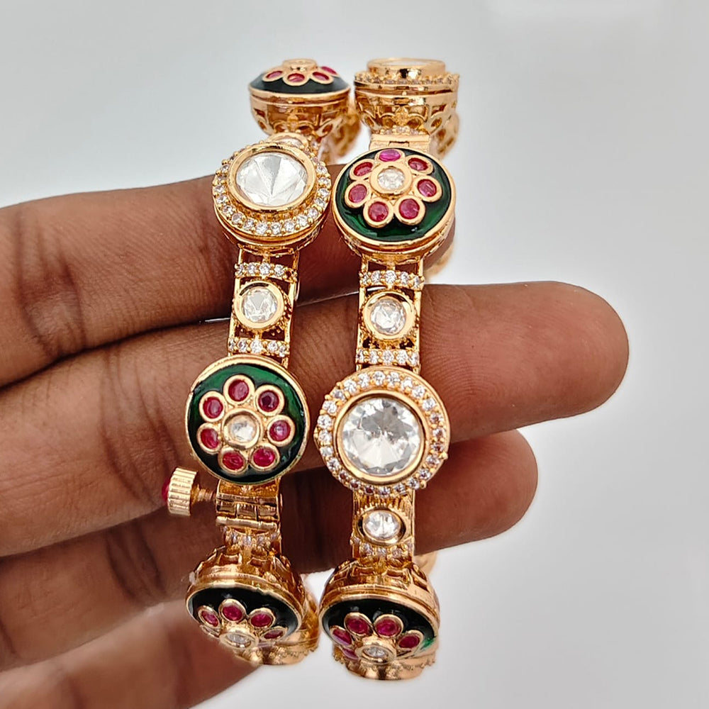 Rajwadi Collection Heritage Pota Stone And Austrian Stone Openable Bangles Set 