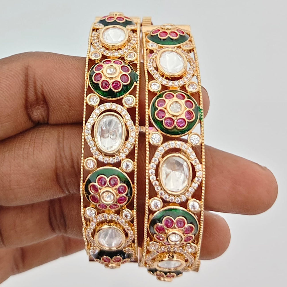 Rajwadi Collection Heritage Pota Stone And Austrian Stone Openable Bangles Set 