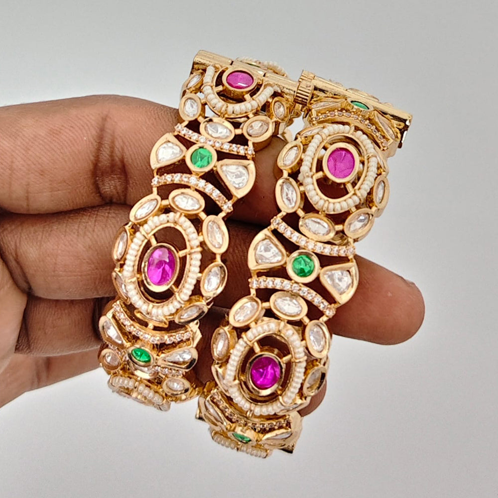 Rajwadi Collection Heritage Pota Stone And Austrian Stone Openable Bangles Set 