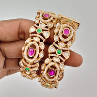 Rajwadi Collection Heritage Pota Stone And Austrian Stone Openable Bangles Set 