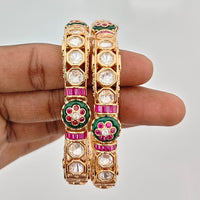 Rajwadi Collection Heritage Pota Stone And Austrian Stone Openable Bangles Set 