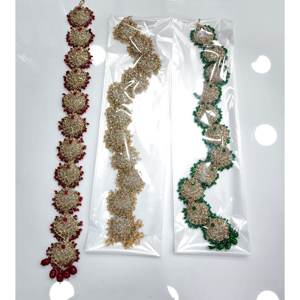 Rajwadi Collection Crystal Stones And Pearls Bridal Hair Choti