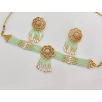 Rajwadi Collection Classic Crystal Stone Pearl And Beaded Choker Necklace Set