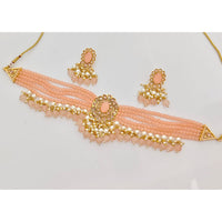 Rajwadi Collection Classic Crystal Stone Pearl And Beaded Choker Necklace Set