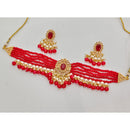 Rajwadi Collection Classic Crystal Stone Pearl And Beaded Choker Necklace Set