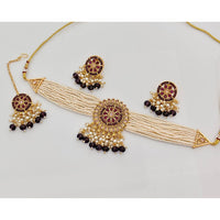 Rajwadi Collection Classic Crystal Stone Pearl And Beaded Choker Necklace Set