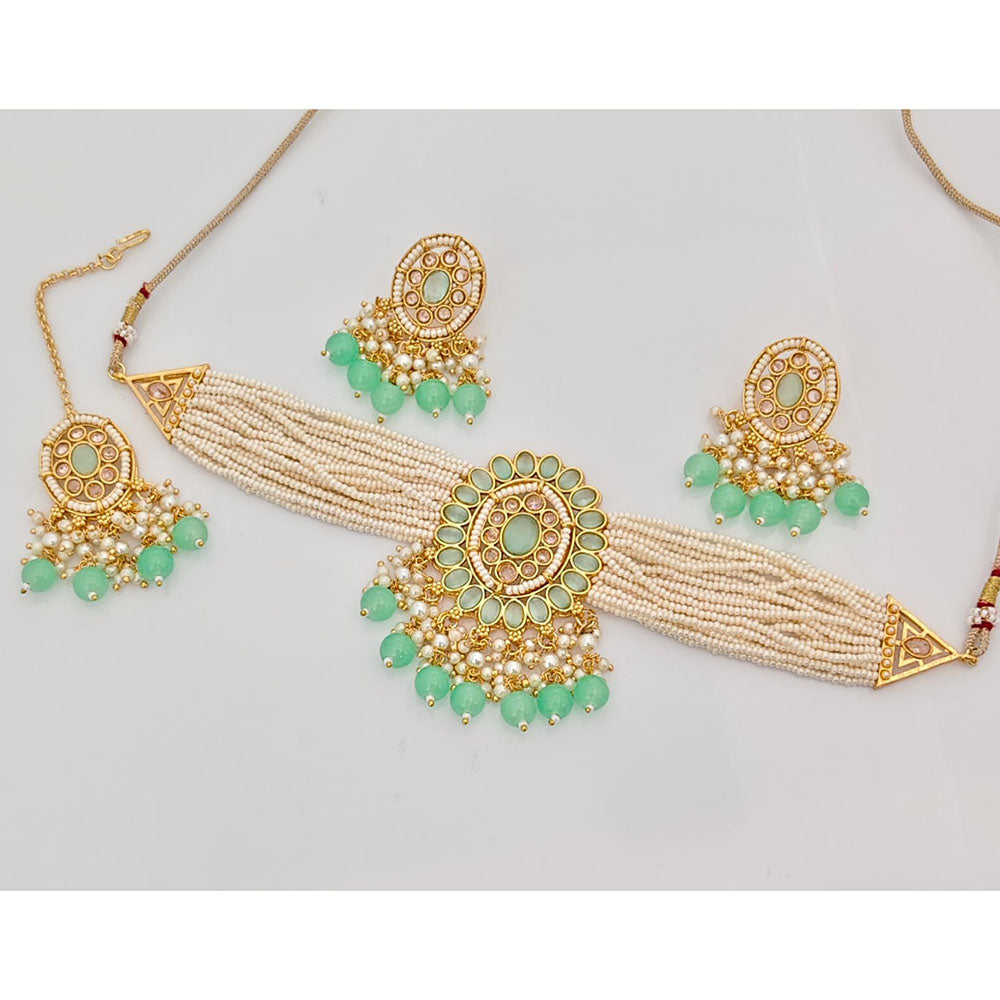 Rajwadi Collection Classic Crystal Stone Pearl And Beaded Choker Necklace Set