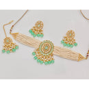 Rajwadi Collection Classic Crystal Stone Pearl And Beaded Choker Necklace Set