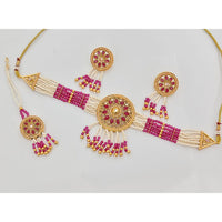 Rajwadi Collection Classic Crystal Stone Pearl And Beaded Choker Necklace Set