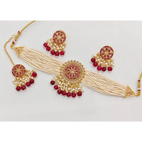 Rajwadi Collection Classic Crystal Stone Pearl And Beaded Choker Necklace Set