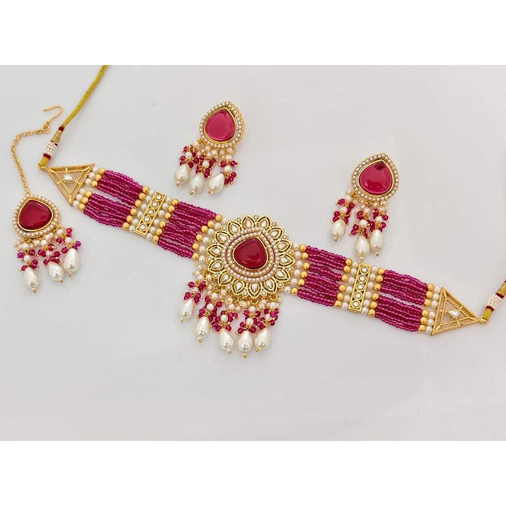 Rajwadi Collection Classic Pota Stone Pearl And Beaded Choker Necklace Set