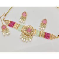 Rajwadi Collection Classic Pota Stone Pearl And Beaded Choker Necklace Set