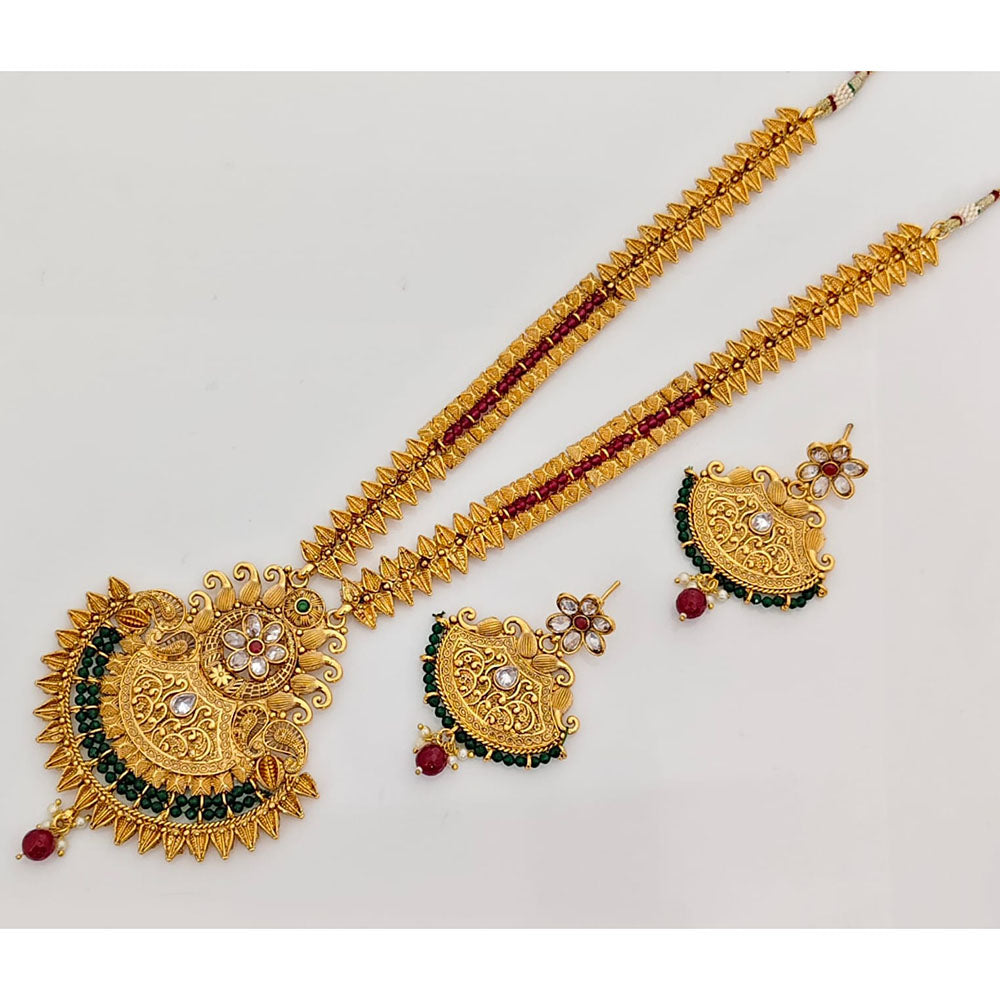  Rajwadi Collection Signature Kundan Stone And Pearl Long Jewellery Set