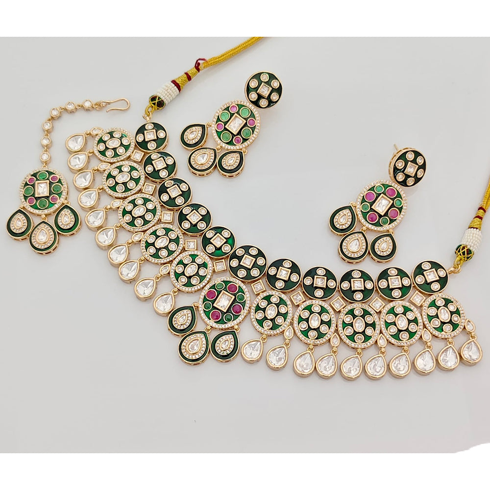 Rajwadi Collection Premium Polki Kundan Stone And Meenakari Necklace Set