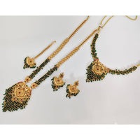Rajwadi Collection Pota Stone And Beads Double Layer Necklace Set