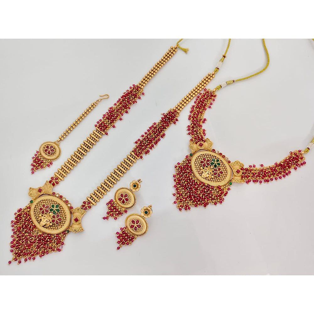 Rajwadi Collection Pota Stone And Beads Double Layer Necklace Set