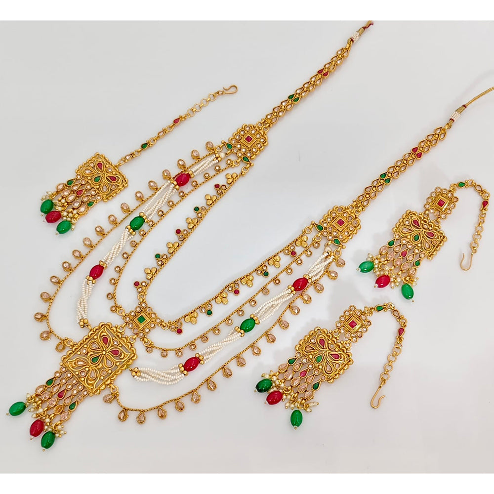 Rajwadi Collection Royal Crystal Stone And Beads Long Necklace Set