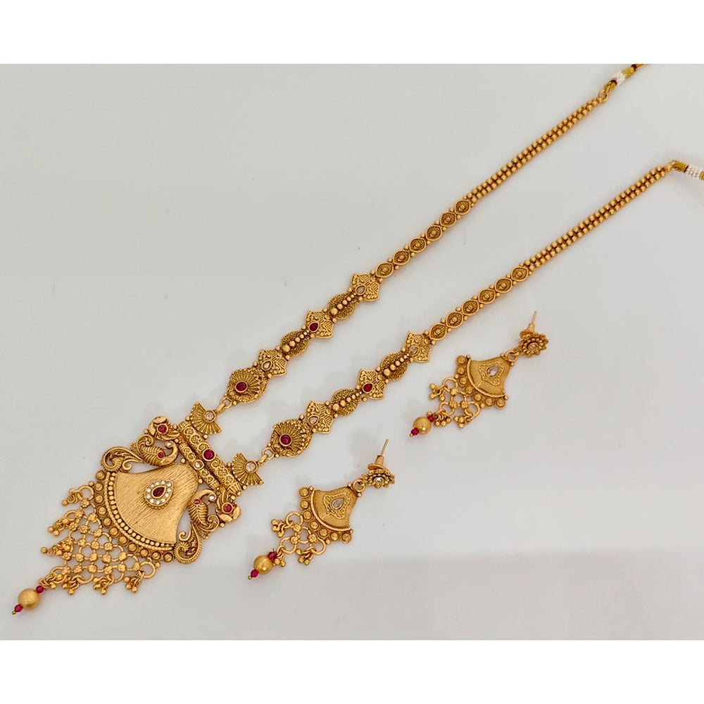 Rajwadi Collection Royal Pota Stone And Pearl Long Necklace Set