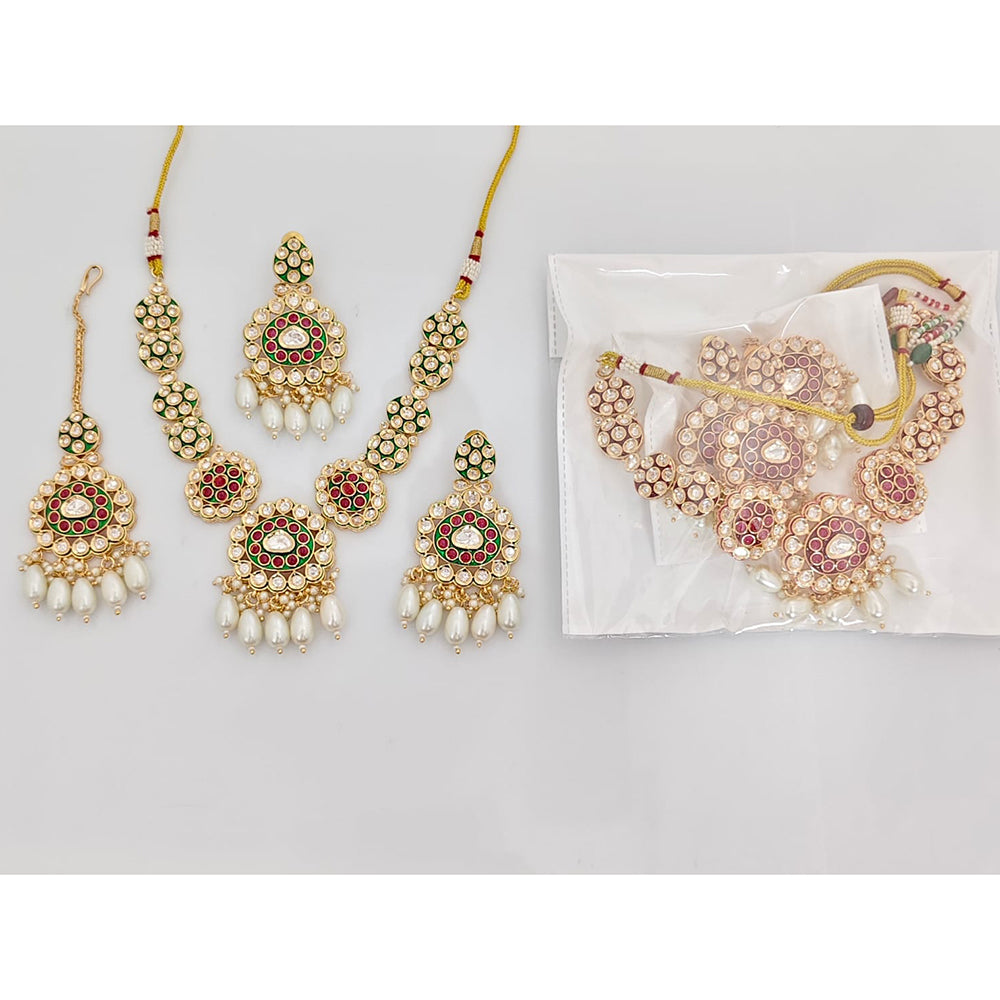 Rajwadi Collection Royal Polki Kundan Stone Pearl And Beads Designer Necklace Set