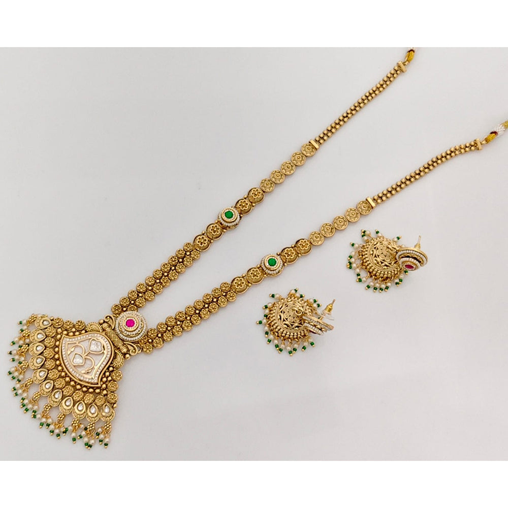 Rajwadi Collection Traditional Pota Stone And Pearl Long Necklace Set