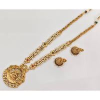 Rajwadi Collection Traditional Pota Stone And Pearl Temple Long Necklace Set