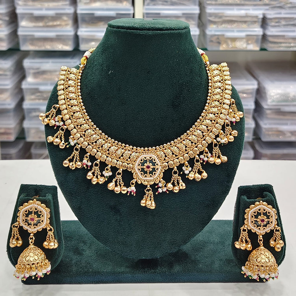Rajwadi Collection Traditional Pota Stone And Pearl Necklace Set