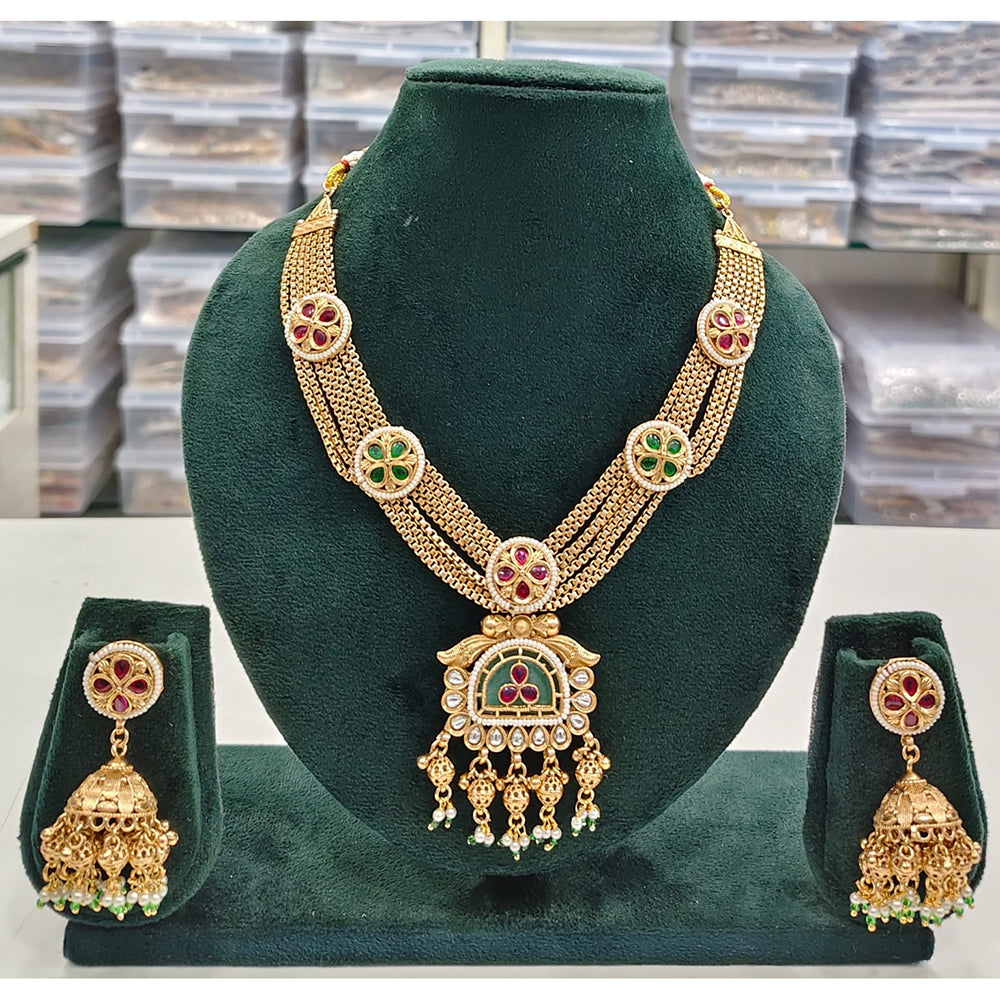 Rajwadi Collection Traditional Kundan And Meenakari Necklace Set