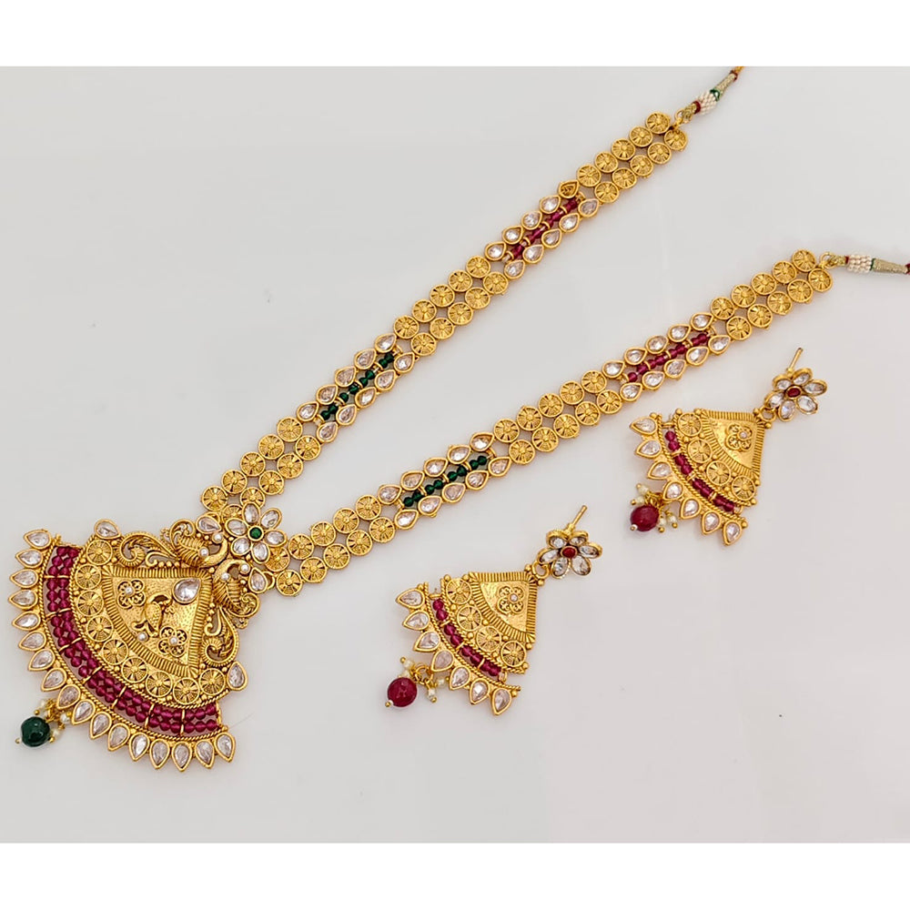 Rajwadi Collection Royal Crystal And Pota Stone Long Necklace Set With Bird Motif