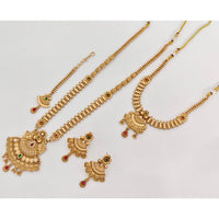 Rajwadi Collection Pota Stone And Beads Long And Short Double Necklace Set