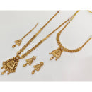 Rajwadi Collection Regal Pota Stone Long And Short Double Necklace Set With Flower Motifs