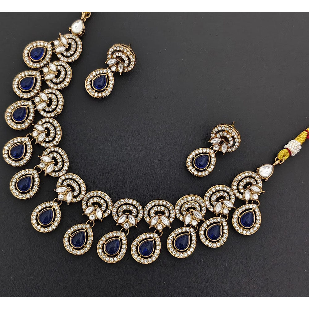 Rajwadi Collection Glamour Pota Stone And Austrian Stones Necklace Set