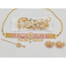 Rajwadi Collection Elegant Pota Stone With Pearls And Beads Choker Necklace Set