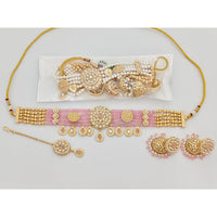 Rajwadi Collection Elegant Pota Stone With Pearls And Beads Choker Necklace Set